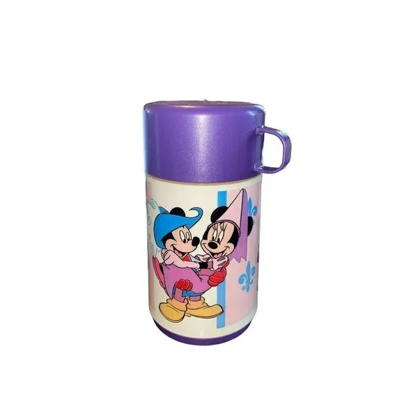 - Vtg Mickey Mouse Minnie Aladdin Plastic Thermos Blue Disney Princess Kni… - Picture 3 of 7